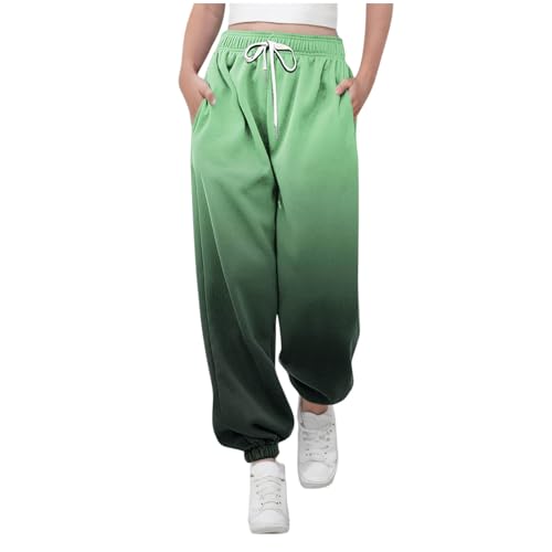KODMNSW Jogginghose Mädchen Sporthose Sweatpants Batik Farbverlauf Hosen Trainingshose Freizeithose Fitness Laufhose Sommer Hose Teenager Mädchen 3-14 Jahre Armeegrün 10 Jahre von KODMNSW