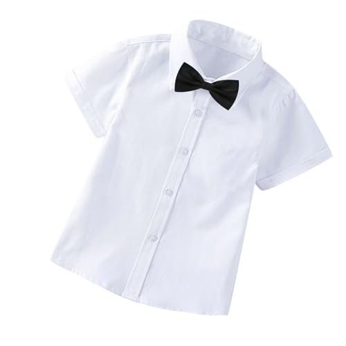 KODMNSW Jungen Hemd mit Fliege 2-teilig Gentleman Sommerhemd Einfarbig Kurzarmhemd Kurzarm Hemden Freizeithemd Sommer Oberteil für Teenager Jungs 2-14 Jahre Beige 4 Jahre von KODMNSW