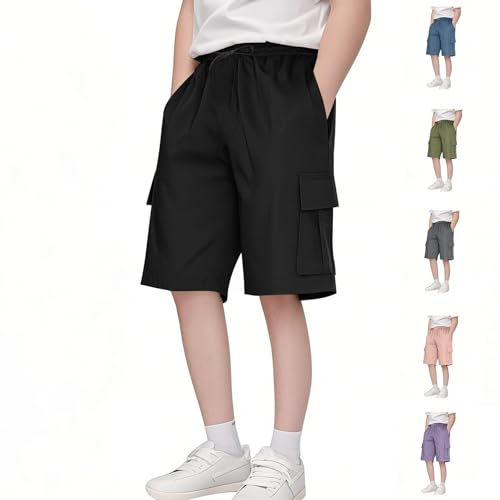 KODMNSW Jungen Sommer Kurze Hosen Cargo Shorts Bermuda Shorts Baggy Jogginghose Kurz Wanderhose Sporthose Cargoshorts Leichte Sommerhose mit Tasche 3-14 Jahre Schwarz 14 Jahre von KODMNSW