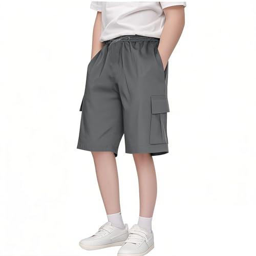 KODMNSW Jungen Sommer Kurze Hosen Cargo Shorts Bermuda Shorts Baggy Jogginghose Kurz Wanderhose Sporthose Cargoshorts Leichte Sommerhose mit Tasche 3-14 Jahre Grau 14 Jahre von KODMNSW