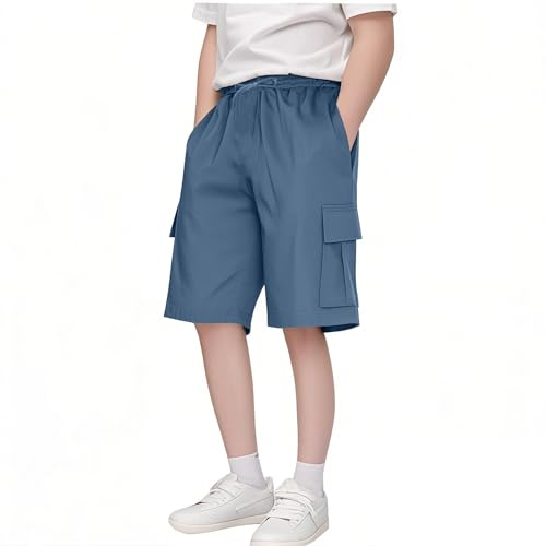 KODMNSW Jungen Sommer Kurze Hosen Cargo Shorts Bermuda Shorts Baggy Jogginghose Kurz Wanderhose Sporthose Cargoshorts Leichte Sommerhose mit Tasche 3-14 Jahre Blau 12 Jahre von KODMNSW