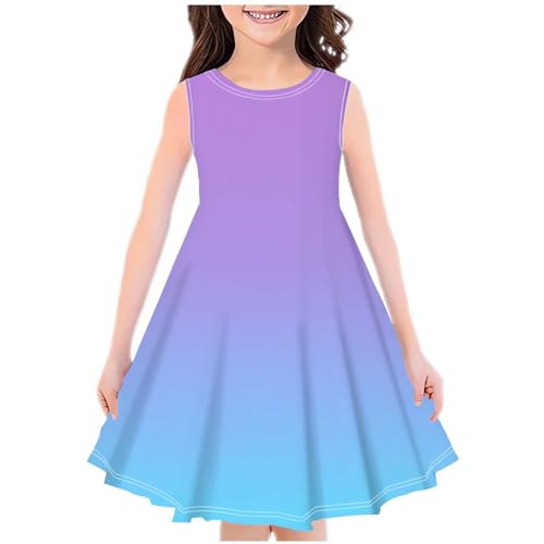 KODMNSW Kleid Mädchen Sommerkleid Festliche Kleider Mode Drucke Strandkleid Partykleid A Linie Kinderkleider Freizeitkleid Kleidung für Kinder Teenager 4-14 Jahre Hellblau 13-14 Jahre von KODMNSW