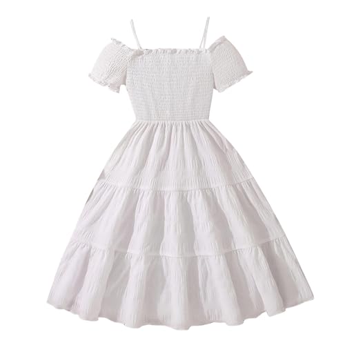 KODMNSW Kleid Mädchen Sommerkleid Festliche Kleider Strandkleid Partykleid A Linie Kinderkleider Freizeitkleid Elegante Lang Sommerkleider Kleidung 8-13 Jahre Gutscheine Weiß 13 Jahre von KODMNSW