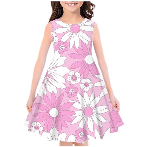 KODMNSW Kleid Mädchen Sommerkleid Festliche Kleider Mode Drucke Strandkleid Partykleid A Linie Kinderkleider Freizeitkleid Kleidung für Kinder Teenager 4-14 Jahre Rosa 7-8 Jahre von KODMNSW