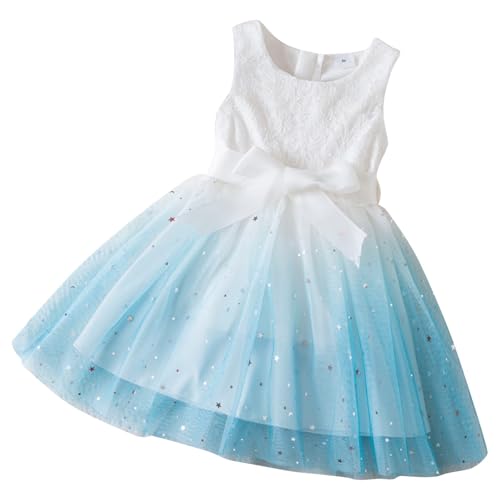 KODMNSW Kleid Mädchen Sommerkleid Tüllkleid Festliche Kleider 3-8 Jahre Partykleid Pailletten Kinderkleider Farbverlauf Süße Freizeitkleid Kinder Kleidung Blau 5 Jahre von KODMNSW