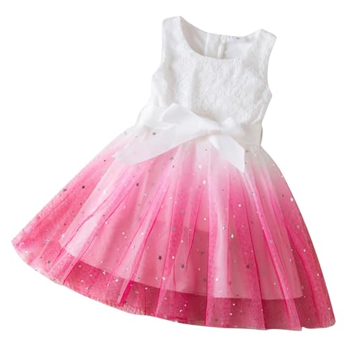 KODMNSW Kleid Mädchen Sommerkleid Tüllkleid Festliche Kleider 3-8 Jahre Partykleid Pailletten Kinderkleider Farbverlauf Süße Freizeitkleid Kinder Kleidung Rosa 7 Jahre von KODMNSW