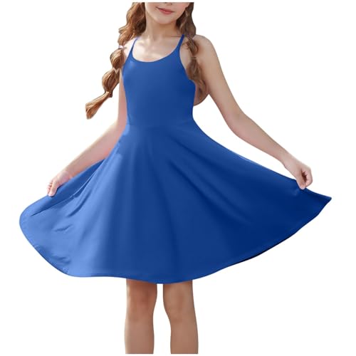 KODMNSW Kleid Mädchen Sommerkleider mit Shorts und Taschen Ärmelloses Tenniskleid Golf-Pickleball-Kleider Trägerloseskleid Gekreuzter Rücken Verstellbare Schultergurte Sport-Kleid Dunkelblau 170 von KODMNSW
