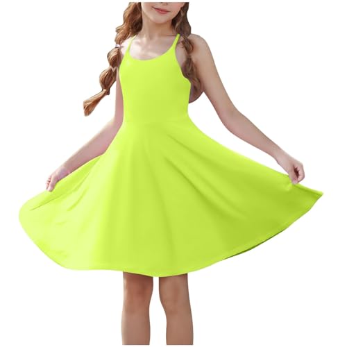 KODMNSW Kleid Mädchen Sommerkleider mit Shorts und Taschen Ärmelloses Tenniskleid Golf-Pickleball-Kleider Trägerloseskleid Gekreuzter Rücken Verstellbare Schultergurte Sport-Kleid Grün 170 von KODMNSW