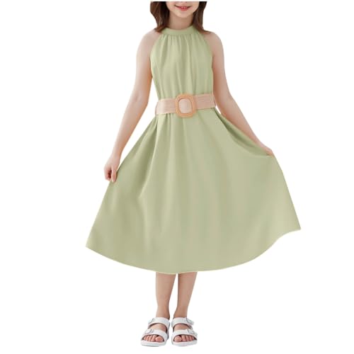 KODMNSW Kleid Mädchen Teenager A Line Kleider Festlichekleider Partykleid Sommerkleider Kinderkleider Chiffonkleid Einfarbig Freizeitkleid 6-13 Jahre Grün 13 Jahre von KODMNSW
