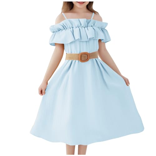 KODMNSW Kleid Mädchen Teenager A Line Kleider Festlichekleider Partykleid Trägerloseskleid Sommerkleider Kinderkleider Chiffonkleid Freizeitkleid 6-13 Jahre Hellblau 8-9 Jahre von KODMNSW