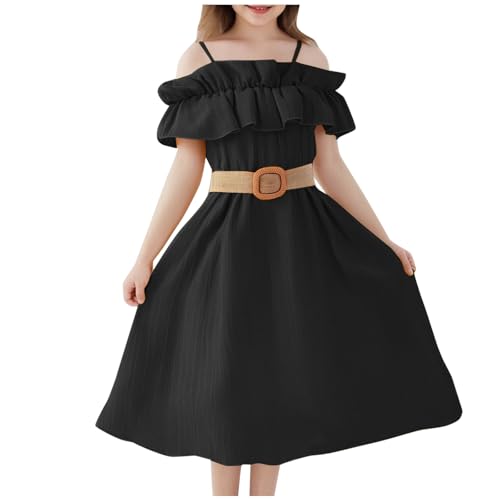 KODMNSW Kleid Mädchen Teenager A Line Kleider Festlichekleider Partykleid Trägerloseskleid Sommerkleider Kinderkleider Chiffonkleid Freizeitkleid 6-13 Jahre Schwarz 12-13 Jahre von KODMNSW
