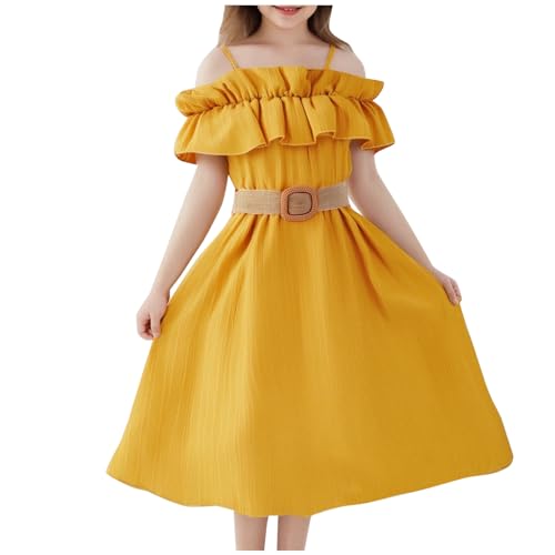 KODMNSW Kleid Mädchen Teenager A Line Kleider Festlichekleider Partykleid Trägerloseskleid Sommerkleider Kinderkleider Chiffonkleid Freizeitkleid 6-13 Jahre Outlet Angebote Gelb 10-11 Jahre von KODMNSW