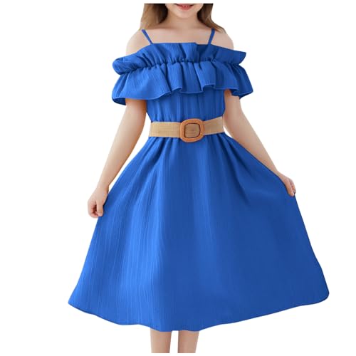 KODMNSW Kleid Mädchen Teenager A Line Kleider Festlichekleider Partykleid Trägerloseskleid Sommerkleider Kinderkleider Chiffonkleid Freizeitkleid 6-13 Jahre Sale Angebote Blau 8-9 Jahre von KODMNSW