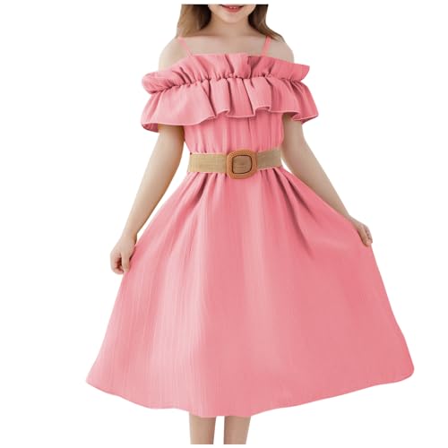 KODMNSW Kleid Mädchen Teenager A Line Kleider Festlichekleider Partykleid Trägerloseskleid Sommerkleider Kinderkleider Chiffonkleid Freizeitkleid 6-13 Jahre Rosa 8-9 Jahre von KODMNSW