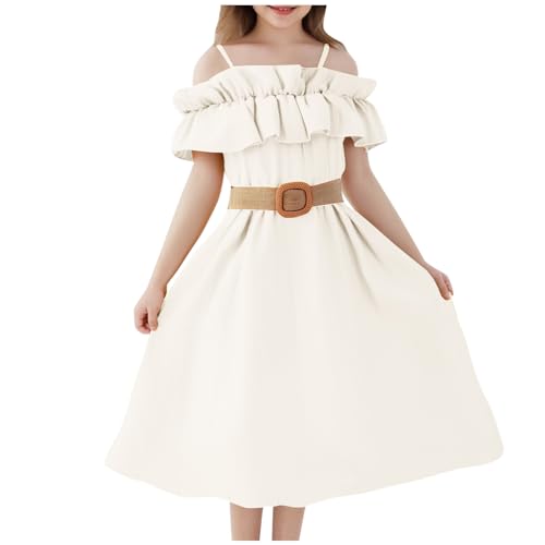 KODMNSW Kleid Mädchen Teenager A Line Kleider Festlichekleider Partykleid Trägerloseskleid Sommerkleider Kinderkleider Chiffonkleid Freizeitkleid 6-13 Jahre Warehouse Deal Weiß 6-7 Jahre von KODMNSW