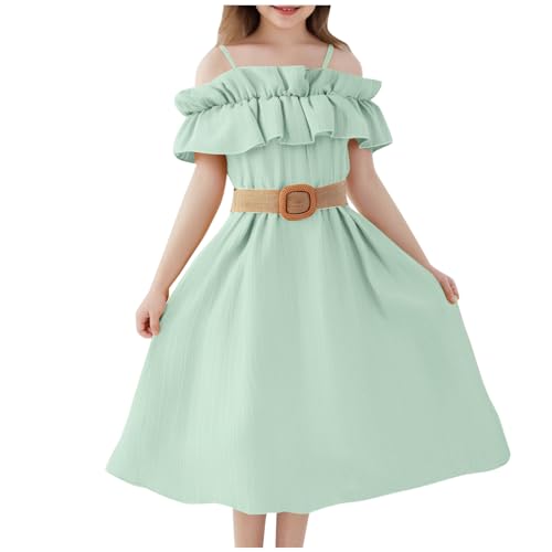 KODMNSW Kleid Mädchen Teenager A Line Kleider Festlichekleider Partykleid Trägerloseskleid Sommerkleider Kinderkleider Chiffonkleid Freizeitkleid 6-13 Jahre Grün 6-7 Jahre von KODMNSW