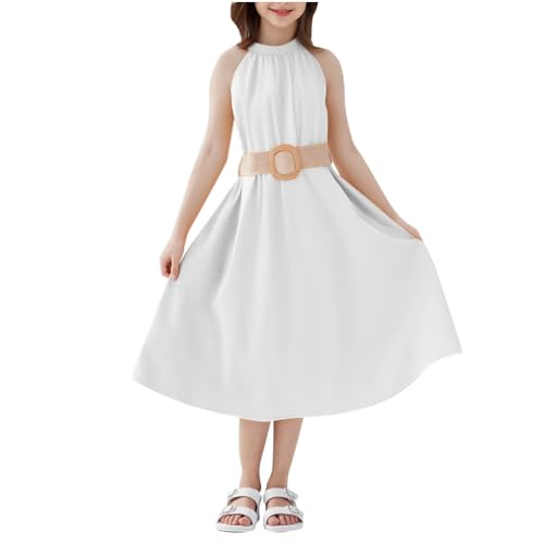 KODMNSW Kleid Mädchen Teenager A Line Kleider Festlichekleider Partykleid Trägerloseskleid Sommerkleider Kinderkleider Taille Freizeitkleid 6-13 Jahre Weiß 12-13 Jahre von KODMNSW