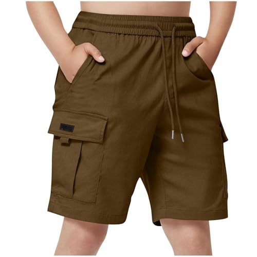 KODMNSW Kurze Hose Jungen Sommer Kinder Arbeitshose Cargo Shorts mit Taschen Tunnelzug Freizeit Bermuda Shorts Cargoshorts Trekkinghose Wandershorts Kinder-Outdoorshorts 5-15 Jahre Braun 130 von KODMNSW