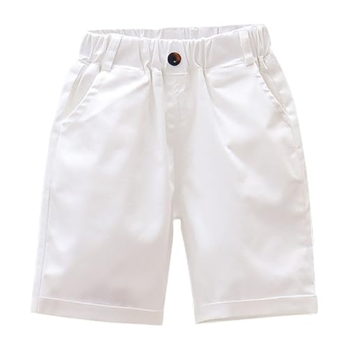 KODMNSW Kurze Hosen Jungen Kurz Cargohose Sommer Freizeit Dünn Shorts mit Taschen Kinder Arbeitsshorts Cargoshorts Lässig Einfarbig Pants Outdoorhose 1-14 Jahre Weiß 5 Jahre von KODMNSW