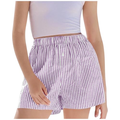 KODMNSW Kurze Hosen Teenager Mädchen Sommer Shorts Freizeit Kurz Sporthose Active Shorts Gestreift Jogginghose Elastischem Bund Sweatshorts 3-14 Jahre Lila 12 Jahre von KODMNSW
