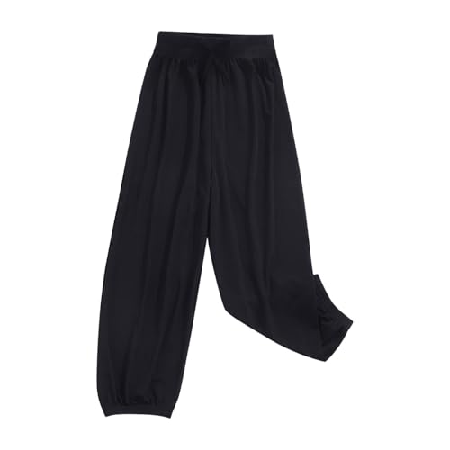 KODMNSW Mädchen Hosen Jogginghose Sporthose Haremshose Einfarbig Sommer Hose Freizeithose Laternenhosen Coole Pants Anti-Moskito-Hose für Kinder 2-13 Jahre Schwarz 12 Jahre von KODMNSW