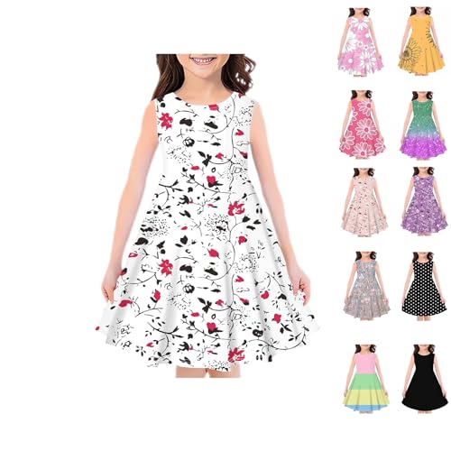KODMNSW Mädchen Kleid A Line Sommer Kleider Elegante Sommerkleid Partykleid Ärmellose Kinderkleider Festlicheskleid Freizeitkleid Kleidung für Teenager 4-14 Jahre Weiß 130 von KODMNSW