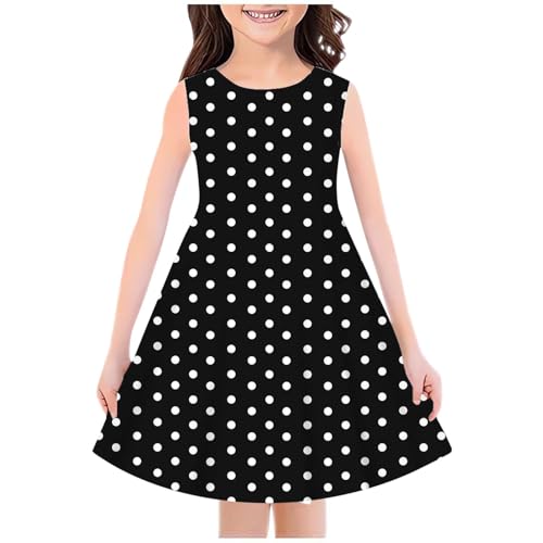 KODMNSW Mädchen Kleid A Line Sommer Kleider Elegante Sommerkleid Partykleid Ärmellose Kinderkleider Festlicheskleid Freizeitkleid Kleidung für Teenager 4-14 Jahre Schwarz 150 von KODMNSW