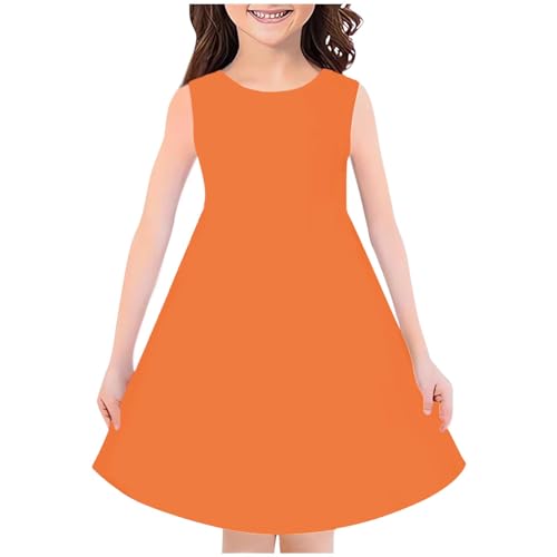 KODMNSW Mädchen Kleid A Line Sommer Kleider Elegante Sommerkleid Partykleid Ärmellose Kinderkleider Festlicheskleid Freizeitkleid Kleidung für Teenager 4-14 Jahre Orange 150 von KODMNSW