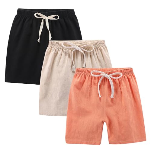 KODMNSW Mädchen Shorts 3er Pack Sommer Kurze Sporthose Baumwolle Leinen Jogginghose Freizeit Bermuda Shorts Atmungsaktiv Trainingshose Sweatshorts 2-10 Jahre Orange 10 Jahre von KODMNSW