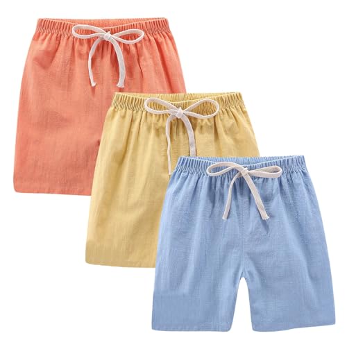 KODMNSW Mädchen Shorts 3er Pack Sommer Kurze Sporthose Baumwolle Leinen Jogginghose Freizeit Bermuda Shorts Atmungsaktiv Trainingshose Sweatshorts 2-10 Jahre Orange 10 Jahre von KODMNSW