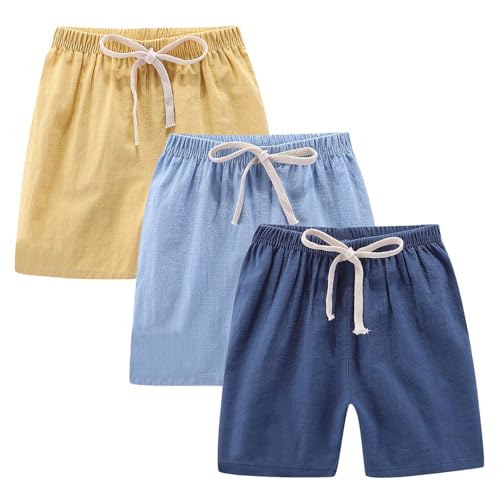 KODMNSW Mädchen Shorts 3er Pack Sommer Kurze Sporthose Baumwolle Leinen Jogginghose Freizeit Bermuda Shorts Atmungsaktiv Trainingshose Sweatshorts 2-10 Jahre Gelb 8 Jahre von KODMNSW
