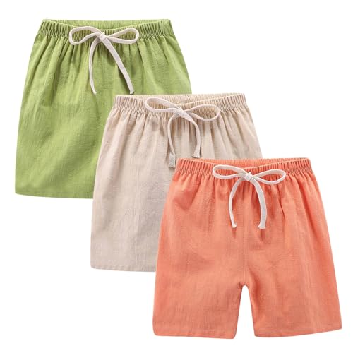 KODMNSW Mädchen Shorts 3er Pack Sommer Kurze Sporthose Baumwolle Leinen Jogginghose Freizeit Bermuda Shorts Atmungsaktiv Trainingshose Sweatshorts 2-10 Jahre Grün 10 Jahre von KODMNSW