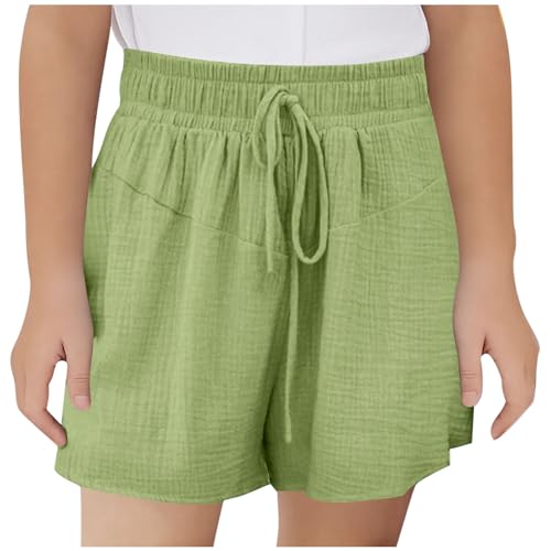 KODMNSW Mädchen Shorts Kurze Hose Sommer Sporthose Leicht Freizeit Sommerhose Elastische Taille Jogginghose Bequem Atmungsaktiv Trainingshorts Sweatshorts 3-14 Jahre Grün 150 von KODMNSW