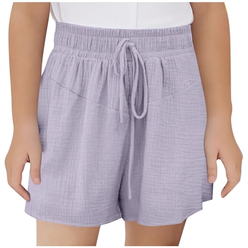 KODMNSW Mädchen Shorts Kurze Hose Sommer Sporthose Leicht Freizeit Sommerhose Elastische Taille Jogginghose Bequem Atmungsaktiv Trainingshorts Sweatshorts 3-14 Jahre Lila 150 von KODMNSW