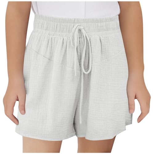 KODMNSW Mädchen Shorts Kurze Hose Sommer Sporthose Leicht Freizeit Sommerhose Elastische Taille Jogginghose Bequem Atmungsaktiv Trainingshorts Sweatshorts 3-14 Jahre weiß 160 von KODMNSW