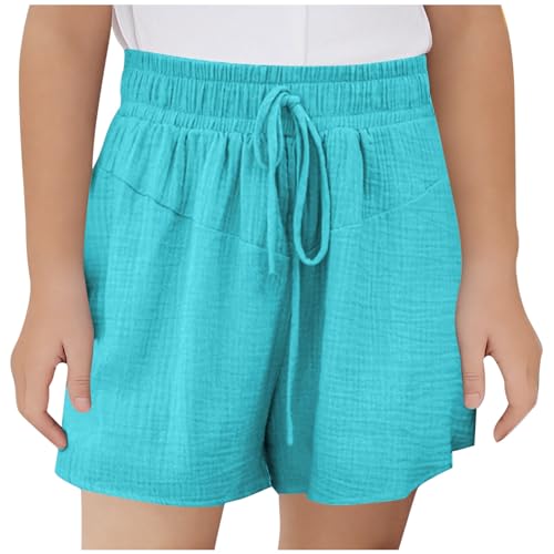 KODMNSW Mädchen Shorts Kurze Hose Sommer Sporthose Leicht Freizeit Sommerhose Elastische Taille Jogginghose Bequem Atmungsaktiv Trainingshorts Sweatshorts mit Tunnelzug 3-14 Jahre Blau 140 von KODMNSW