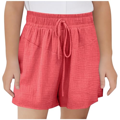 KODMNSW Mädchen Shorts Kurze Hose Sommer Sporthose Leicht Freizeit Sommerhose Jogginghose Bequem Trainingshorts Sweatshorts mit Tunnelzug 3-14 Jahre Wassermelone Rot 150 von KODMNSW