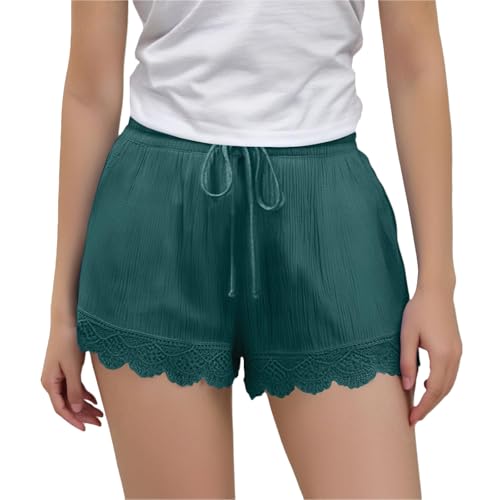 KODMNSW Mädchen Sommer Kurze Hose Baumwolle Leinen Shorts Hot Pants Kurz Sporthose Laufshorts Turnhose Freizeit Trackpants mit Tunnelzug 4-14 Jahre Grün 10 Jahre von KODMNSW