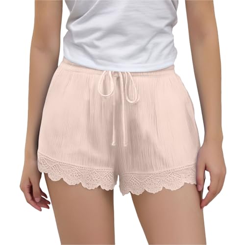 KODMNSW Mädchen Sommer Kurze Hose Baumwolle Leinen Shorts Hot Pants Kurz Sporthose Laufshorts Turnhose Freizeit Trackpants mit Tunnelzug 4-14 Jahre Beige 14 Jahre von KODMNSW