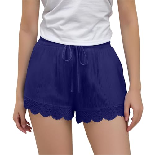 KODMNSW Mädchen Sommer Kurze Hose Baumwolle Leinen Shorts Hot Pants Kurz Sporthose Laufshorts Turnhose Freizeit Trackpants mit Tunnelzug 4-14 Jahre Dunkelblau 12 Jahre von KODMNSW
