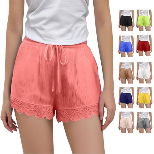 KODMNSW Mädchen Sommer Kurze Hose Baumwolle Leinen Shorts Hot Pants Kurz Sporthose Laufshorts Turnhose Freizeit Trackpants mit Tunnelzug 4-14 Jahre Rosa 12 Jahre von KODMNSW