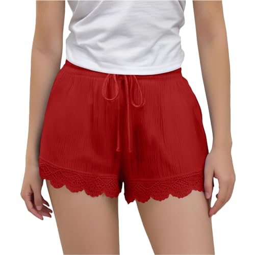 KODMNSW Mädchen Sommer Kurze Hose Baumwolle Leinen Shorts Hot Pants Kurz Sporthose Laufshorts Turnhose Freizeit Trackpants mit Tunnelzug 4-14 Jahre Rot 12 Jahre von KODMNSW