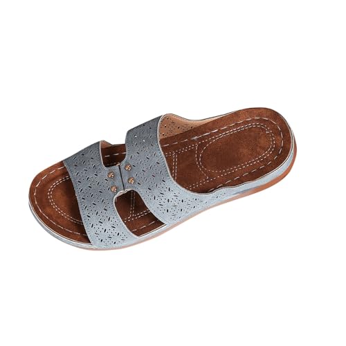 KODMNSW OrthopäDische Pantoletten Damen Plateau Keilabsatz Pantoffeln Sommer Bequem Offene Schuhe Sandalen Retro Hohl Römersandalen Sommerschuhe Hausschuhe Angebote Des Tages Heute Blau 40.5 von KODMNSW