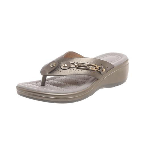 KODMNSW OrthopäDische Zehentrenner Sandalen Damen Flip Flops Plateau Slippers Sommer Clip -Toe Pantoletten Strandsandalen Metallschnalle Flipflop Sommerschuhe Sale Grau 40.5 von KODMNSW