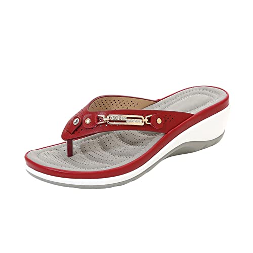 KODMNSW OrthopäDische Zehentrenner Sandalen Damen Sommer Flip Flops Rutsch Clip -Toe Pantoletten Plateau Keilsandalen Pantoffeln Slippers Freizeit Strandschuhe Warehouse Deal Rot 40.5 von KODMNSW
