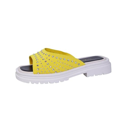 KODMNSW Pantoletten Damen OrthopäDische Strass Plateau Sandalen Tuch Atmungsaktiv Sommer Offene Schuhe Modisch Pantoffeln Freizeit Rutschfest Strandschuhe Blitzangebote Des Tages Gelb 38 von KODMNSW