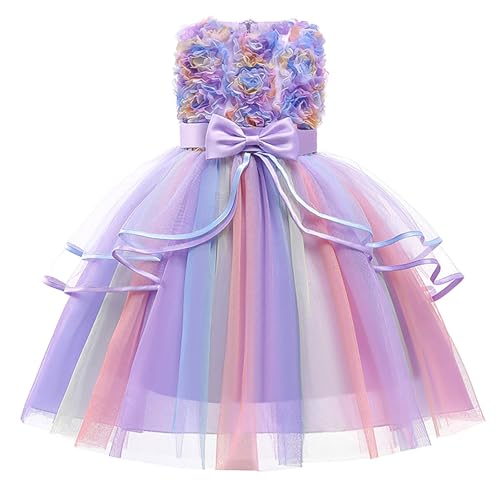 KODMNSW Prinzessin Kleid Mädchen Blumenmädchenkleider Abendkleid Tüll Kleid Sommerkleid Elegant Festliche Kleider Partykleid Kinderkleider 6 Monate-13 Jahre Lila 120 von KODMNSW