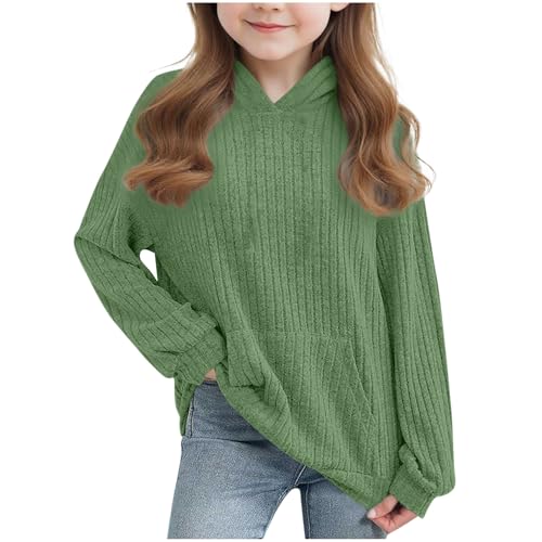 KODMNSW Pullover Mädchen Warm Strickpullove Hoodie Pulli Herbst Winter Langarmshirt Kapuzenpullover Elegante Oberteile Kuschelpullover Kinder Sweater Gestrickt Pullover 4-14 Jahre Grün 160 von KODMNSW