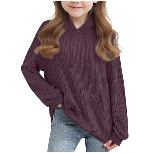 KODMNSW Pullover Mädchen Warm Strickpullove Hoodie Pulli Herbst Winter Langarmshirt Kapuzenpullover Elegante Oberteile Kuschelpullover Kinder Sweater Gestrickt Pullover 4-14 Jahre Lila 150 von KODMNSW