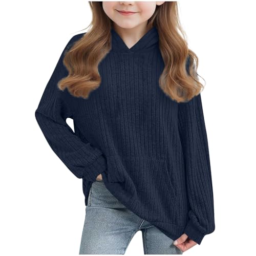 KODMNSW Pullover Mädchen Warm Strickpullove Hoodie Pulli Herbst Winter Langarmshirt Kapuzenpullover Elegante Oberteile Kuschelpullover Kinder Sweater Gestrickt Pullover 4-14 Jahre Marine 160 von KODMNSW